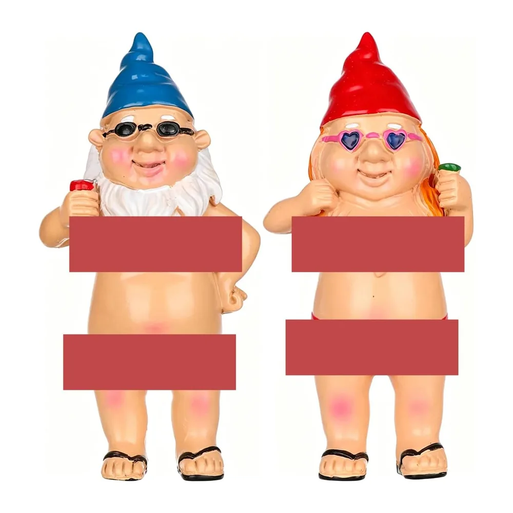 Nain de Jardin Humoristique - Paire de Nains Nus Coquins Homme Femme, Statuettes