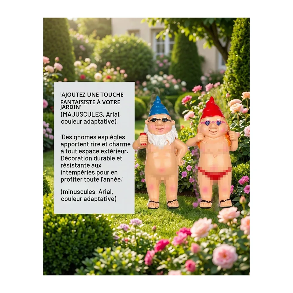 Nain de Jardin Humoristique - Paire de Nains Nus Coquins Homme Femme, Statuettes