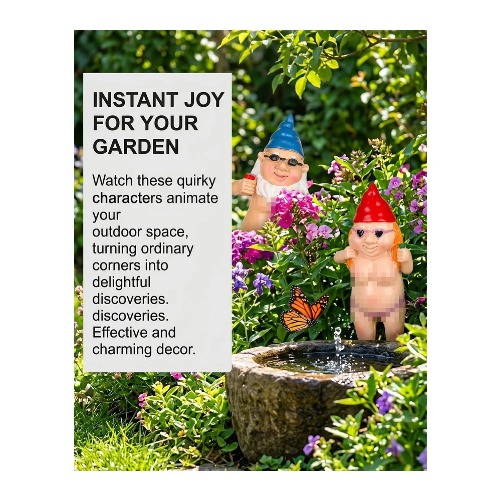 Nain de Jardin Humoristique - Paire de Nains Nus Coquins Homme Femme, Statuettes