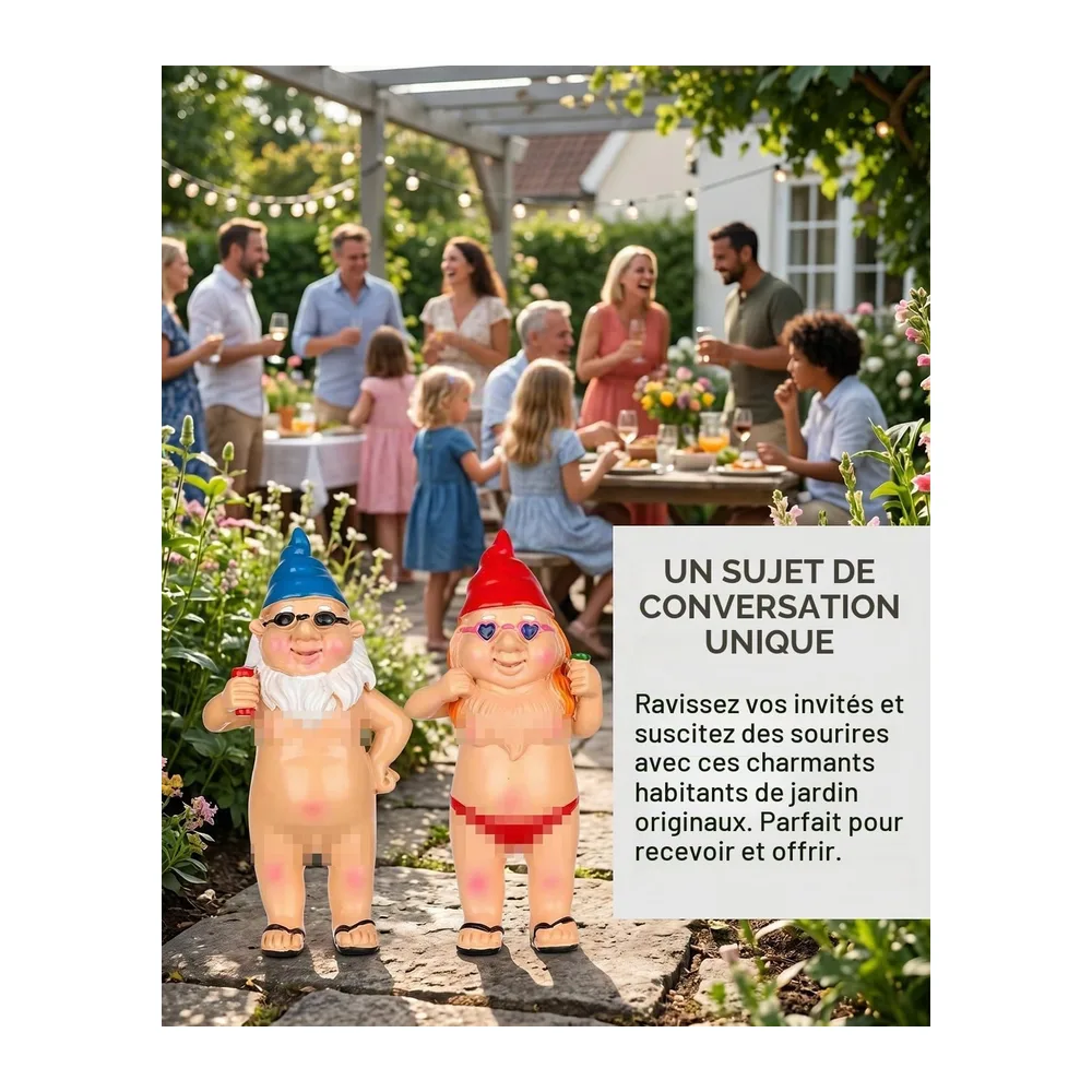 Nain de Jardin Humoristique - Paire de Nains Nus Coquins Homme Femme, Statuettes