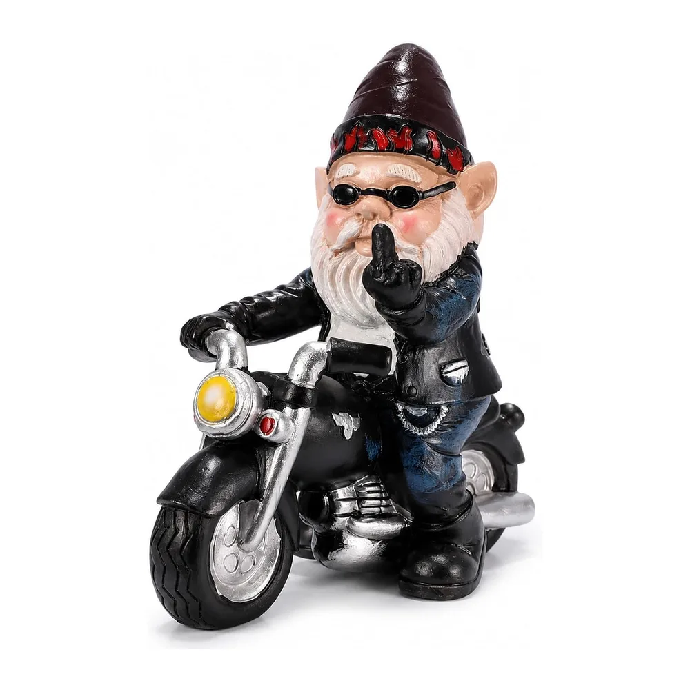 Nain de Jardin Moto,Statue De Nain De Jard in Exterieur,13.3cmx13cm Sculptures Statues de