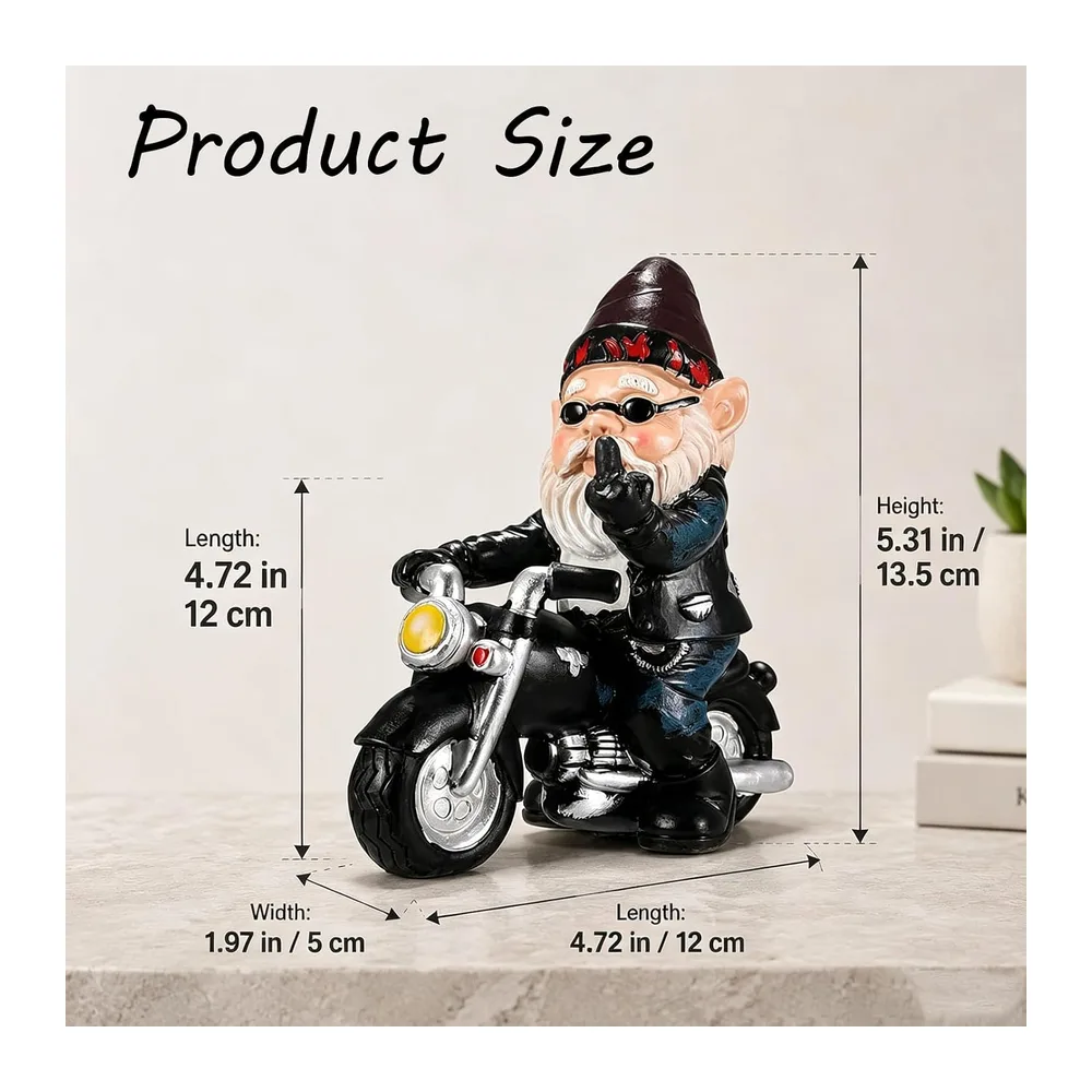 Nain de Jardin Moto,Statue De Nain De Jard in Exterieur,13.3cmx13cm Sculptures Statues de