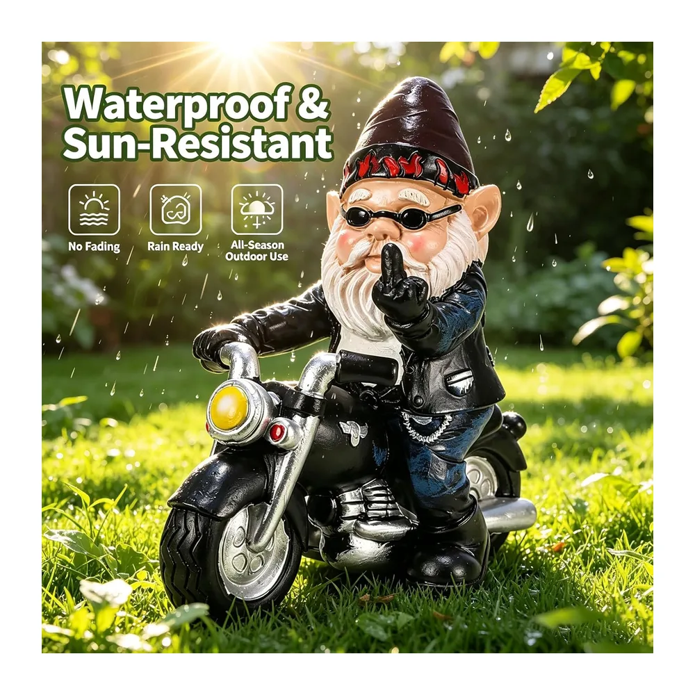 Nain de Jardin Moto,Statue De Nain De Jard in Exterieur,13.3cmx13cm Sculptures Statues de