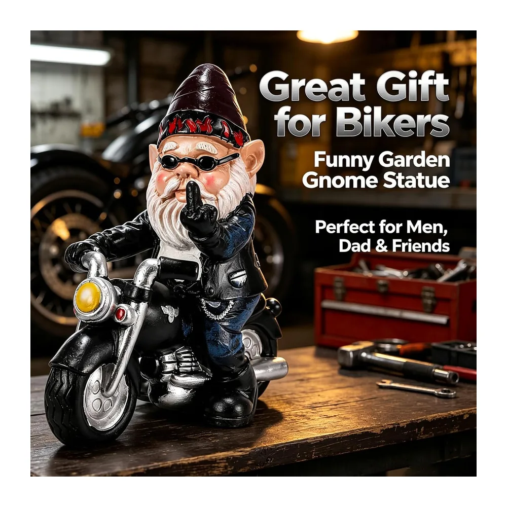 Nain de Jardin Moto,Statue De Nain De Jard in Exterieur,13.3cmx13cm Sculptures Statues de