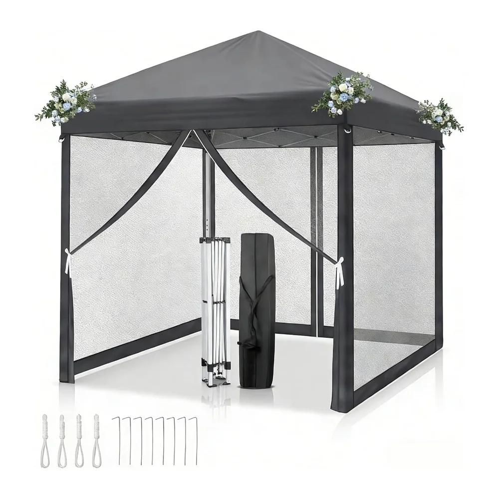 LEADZM Tonnelle Pliable 3x3 m,Barnum avec 4 Moustiquaires Anthracite