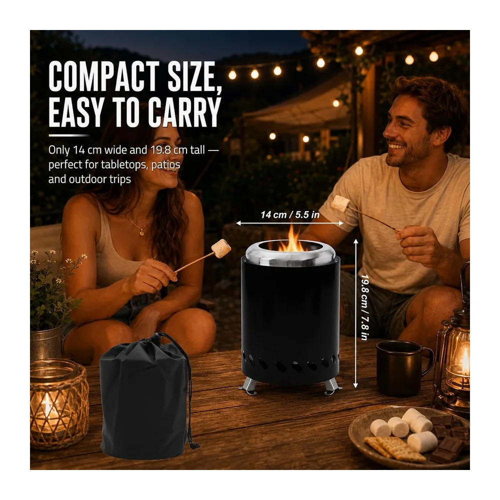 Brasero Portable en Acier Inoxydable, Mini Foyer sans Fumée, 14cm × 20cm
