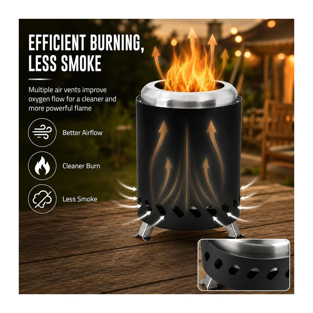 Brasero Portable en Acier Inoxydable, Mini Foyer sans Fumée, 14cm × 20cm