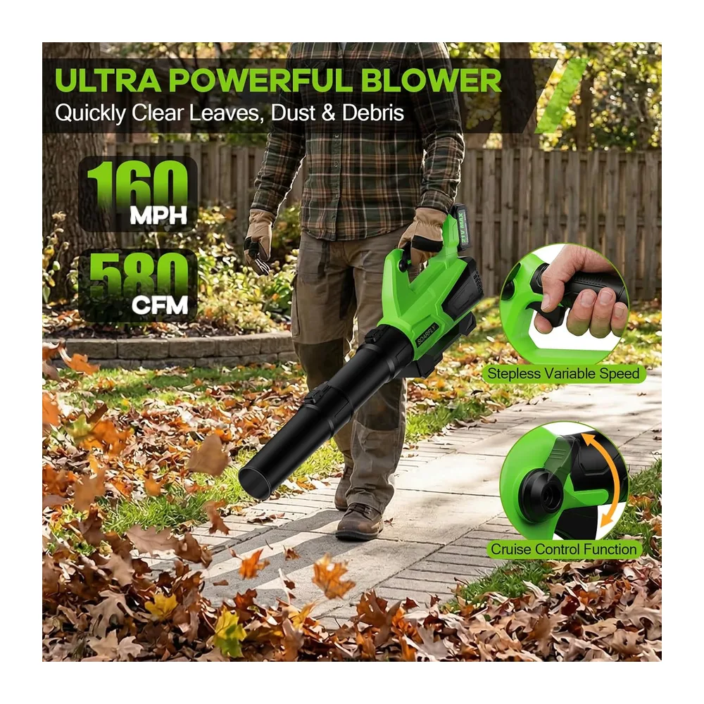 SOARFLY Souffleur de Feuilles sans Fil avec 2×4,0Ah Batterie et Chargeur, Moteur 21V 19
