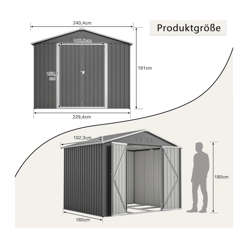 Abri de Jardin en métal Robuste de 8 \* 6 avec kit de Sol, Design appenti avec Porte
