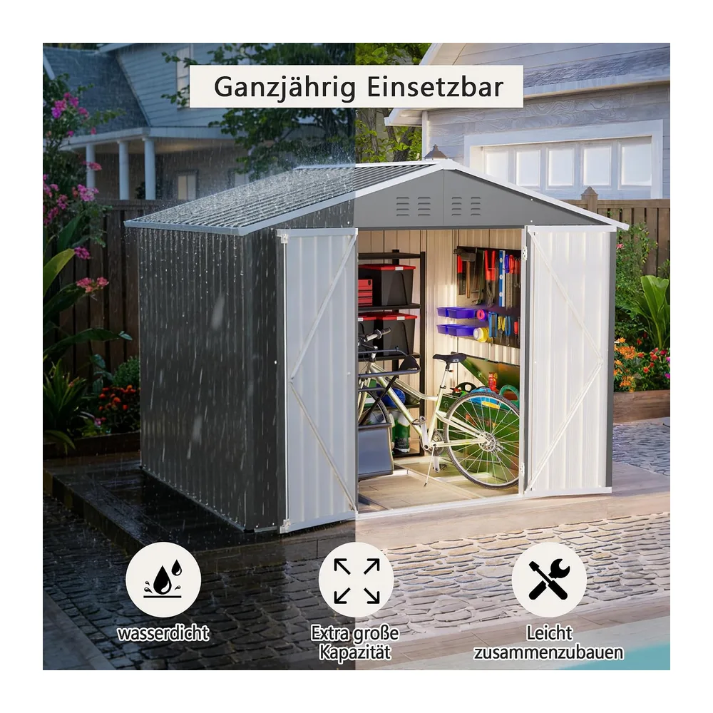 Abri de Jardin en métal Robuste de 8 \* 6 avec kit de Sol, Design appenti avec Porte