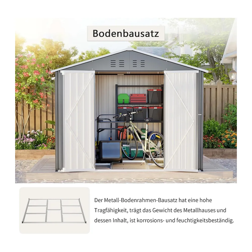 Abri de Jardin en métal Robuste de 8 \* 6 avec kit de Sol, Design appenti avec Porte