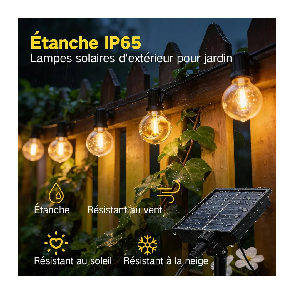 Guirlande Lumineuse Exterieure Solaire, 15M Guirlande Guinguette Exterieur Solaire avec