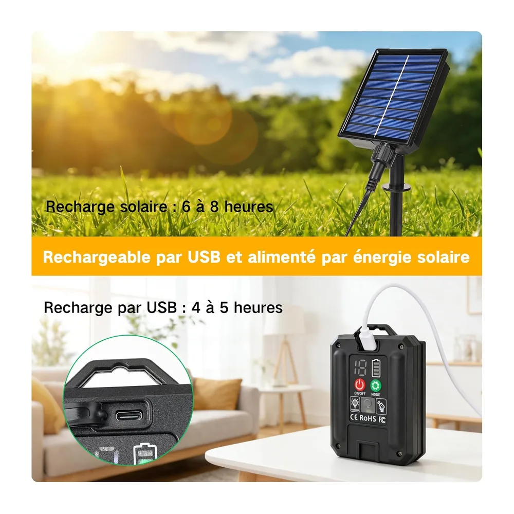 Guirlande Lumineuse Exterieure Solaire, 15M Guirlande Guinguette Exterieur Solaire avec
