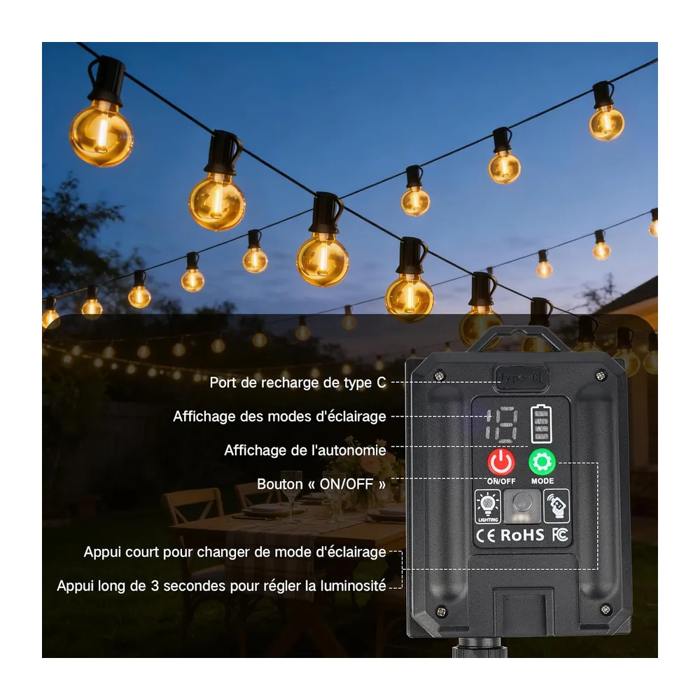 Guirlande Lumineuse Exterieure Solaire, 15M Guirlande Guinguette Exterieur Solaire avec