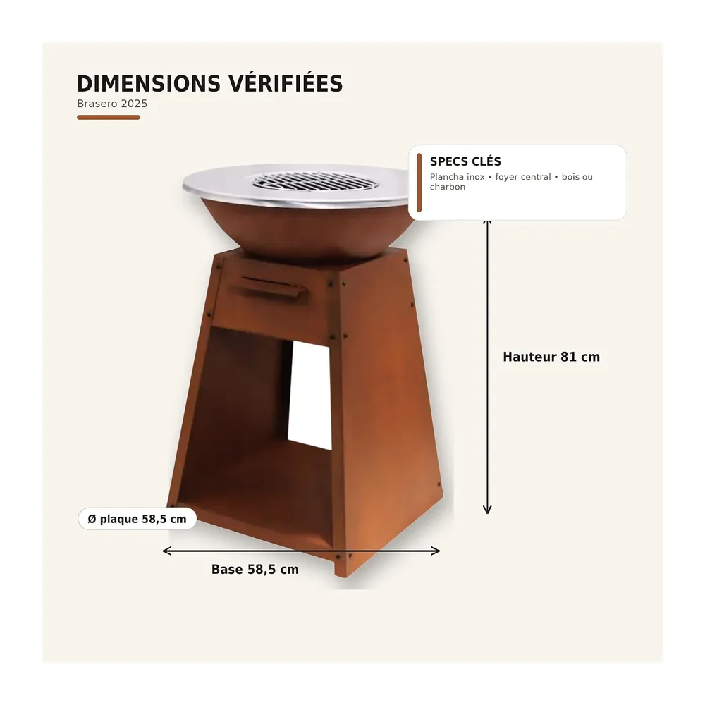 LIVONA Brasero Plancha en Acier Corten avec Housse + 3 ustensiles – Look Rustique & Design