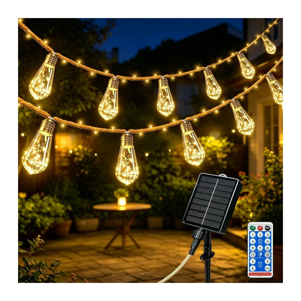 Guirlande Lumineuse Exterieure Solaire 10 M avec 15 Ampoules S17