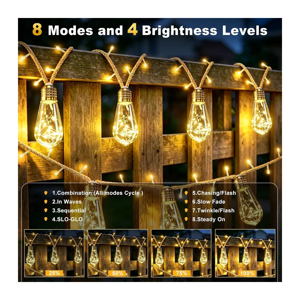 Guirlande Lumineuse Exterieure Solaire 10 M avec 15 Ampoules S17