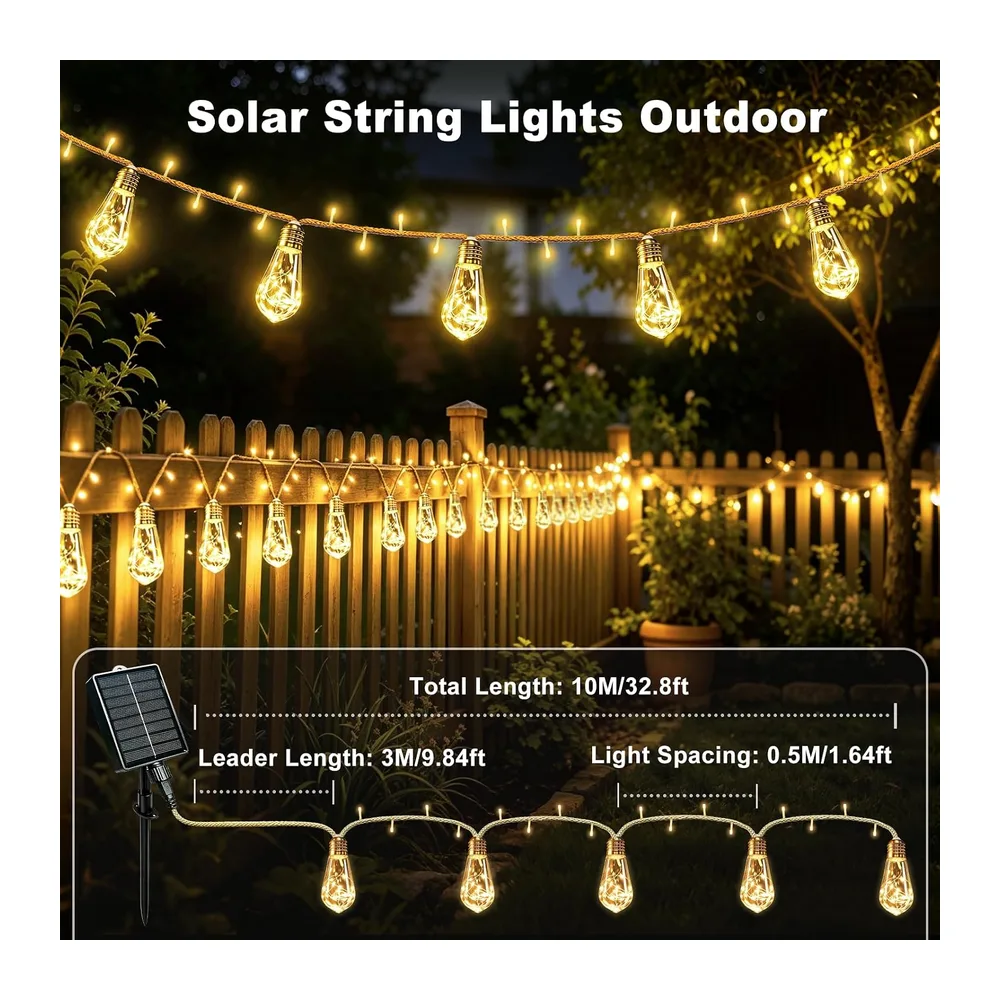 Guirlande Lumineuse Exterieure Solaire 10 M avec 15 Ampoules S17