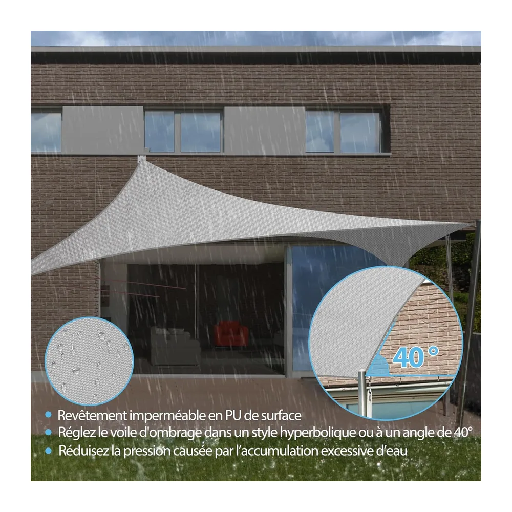 Voile d’ombrage Imperméable & Anti-UV 3x4m, Auvent de Terrasse en Tissu Oxford 420D
