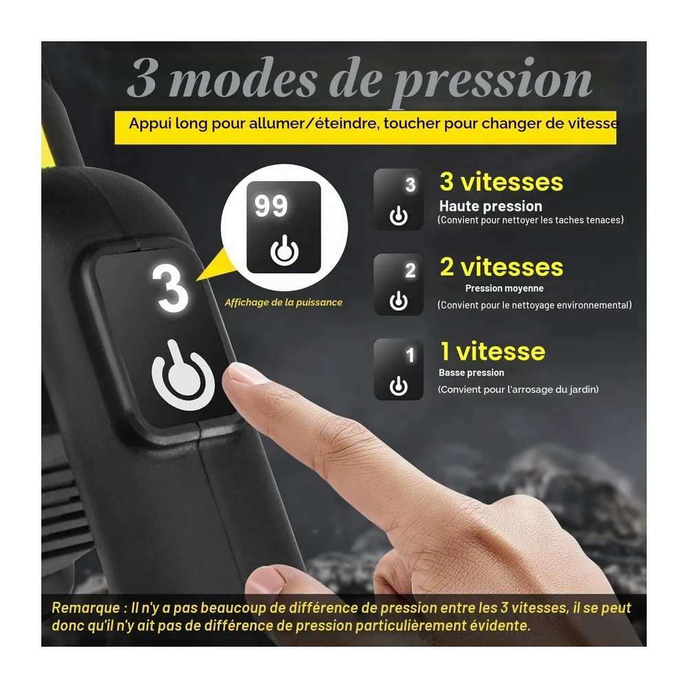 Nettoyeur Haute Pression sans Fil, Moteur sans Balais 2200 W,Mode 3 Vitesses,Pression Max