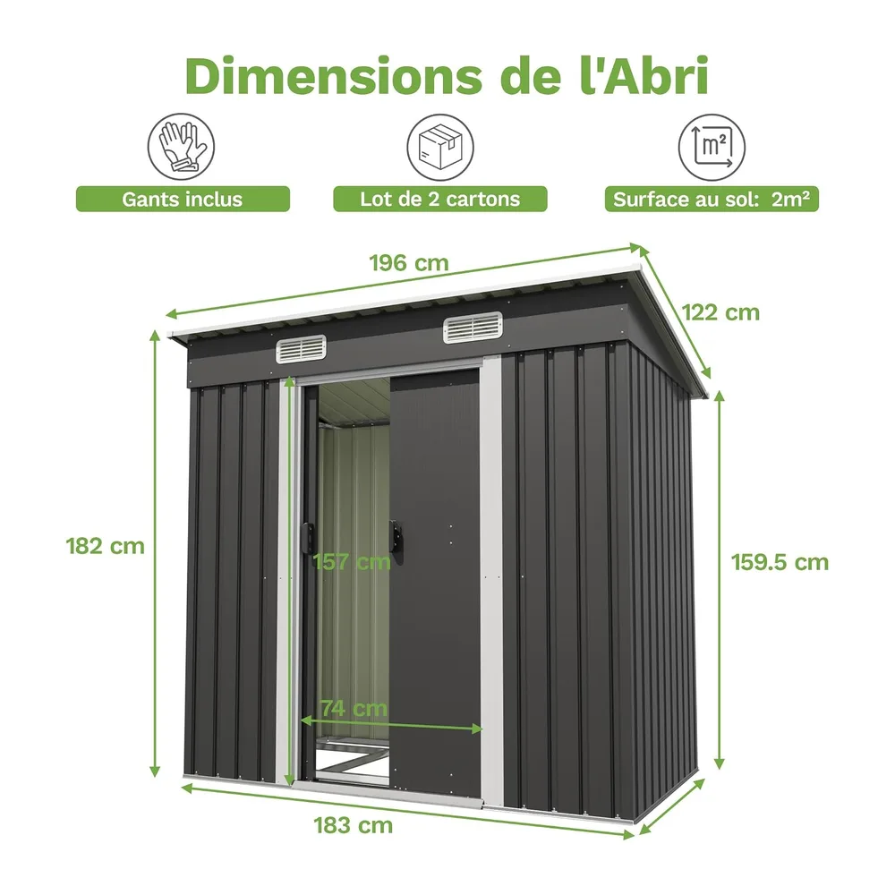 Devoko Abri de Jardin en métal 183x109x182cm avec Fondation, 3,6m³ Abri à Outils avec
