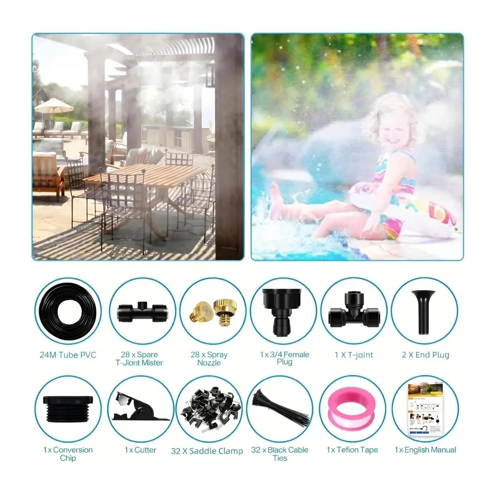Brumisateur Terrasse Exterieur, Kit d’Irrigation Système de Brumisateur Extérieur 24M