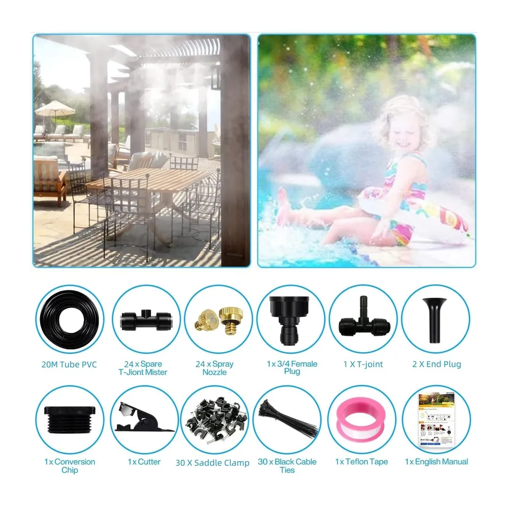 Brumisateur Terrasse Exterieur, Kit d’Irrigation Système de Brumisateur Extérieur 20M