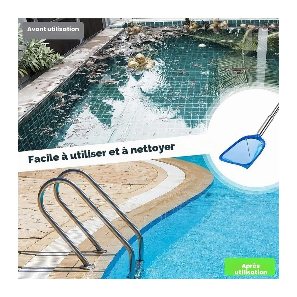 Épuisette de Piscine avec Manche télescopique - avec Brosse de Piscine - Épuisette de