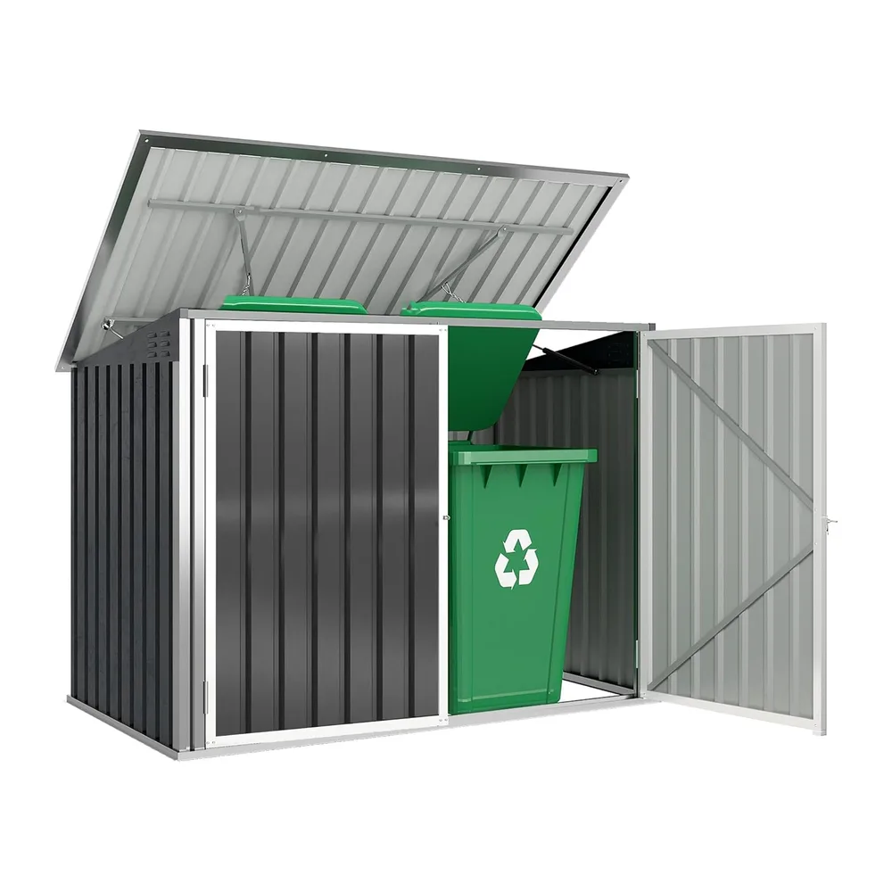 Outsunny Cache Poubelle Extérieur Double Abri Jardin 2 Poubelles 240L Gris