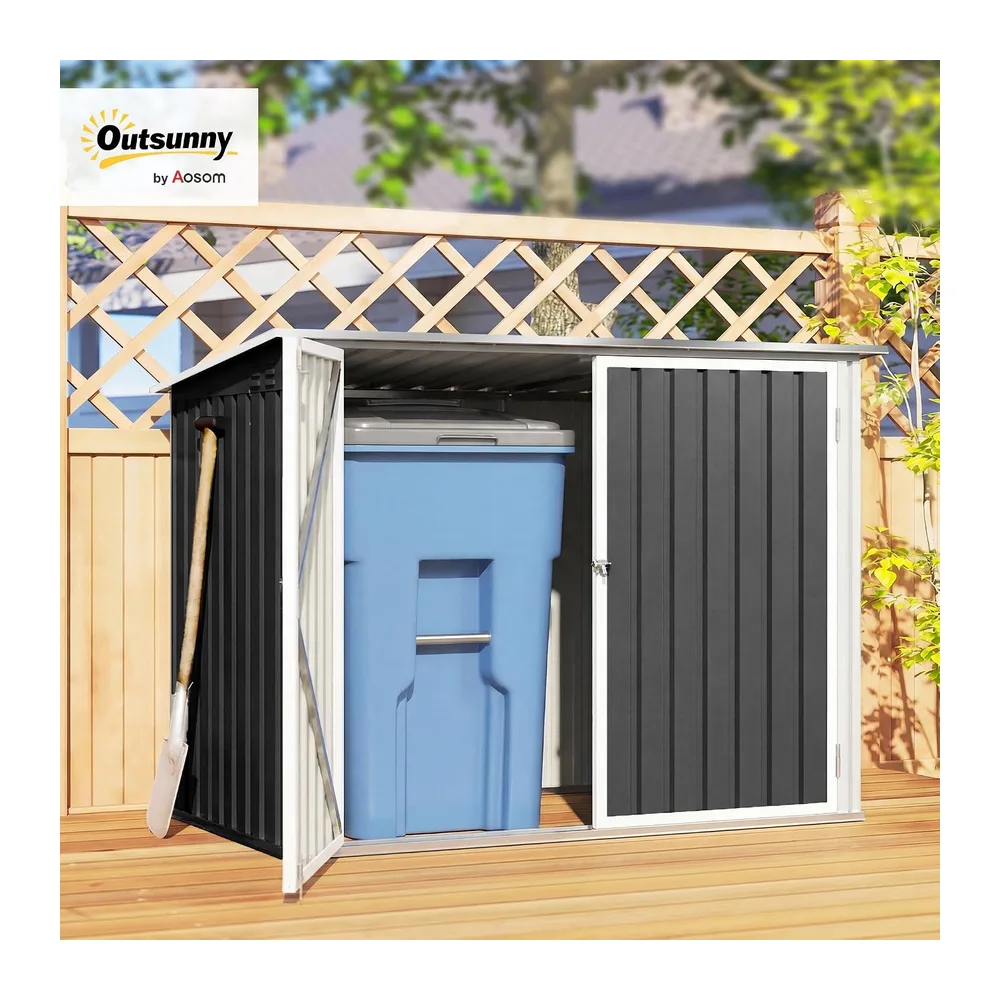 Outsunny Cache Poubelle Extérieur Double Abri Jardin 2 Poubelles 240L Gris