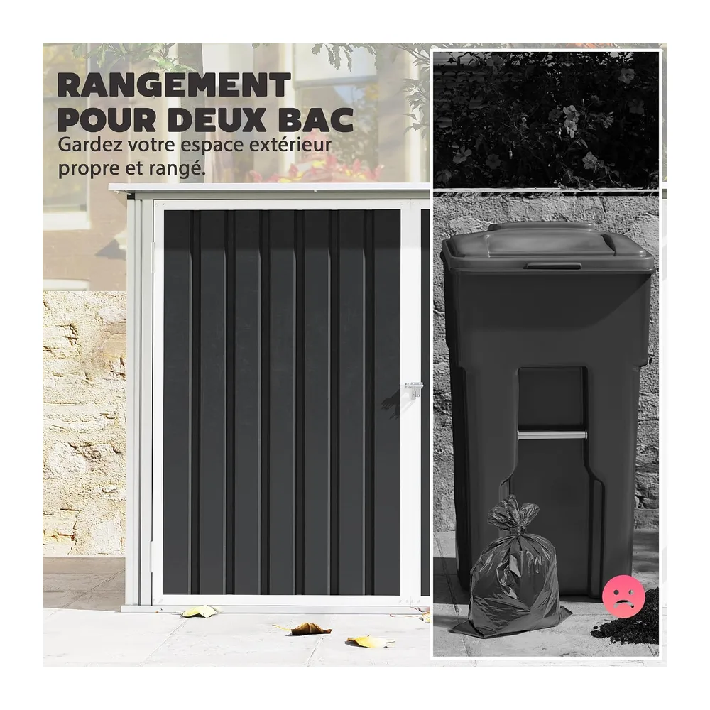 Outsunny Cache Poubelle Extérieur Double Abri Jardin 2 Poubelles 240L Gris