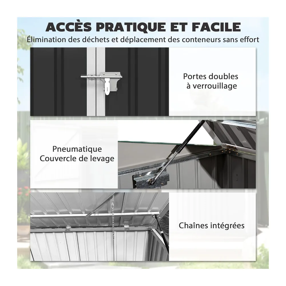 Outsunny Cache Poubelle Extérieur Double Abri Jardin 2 Poubelles 240L Gris