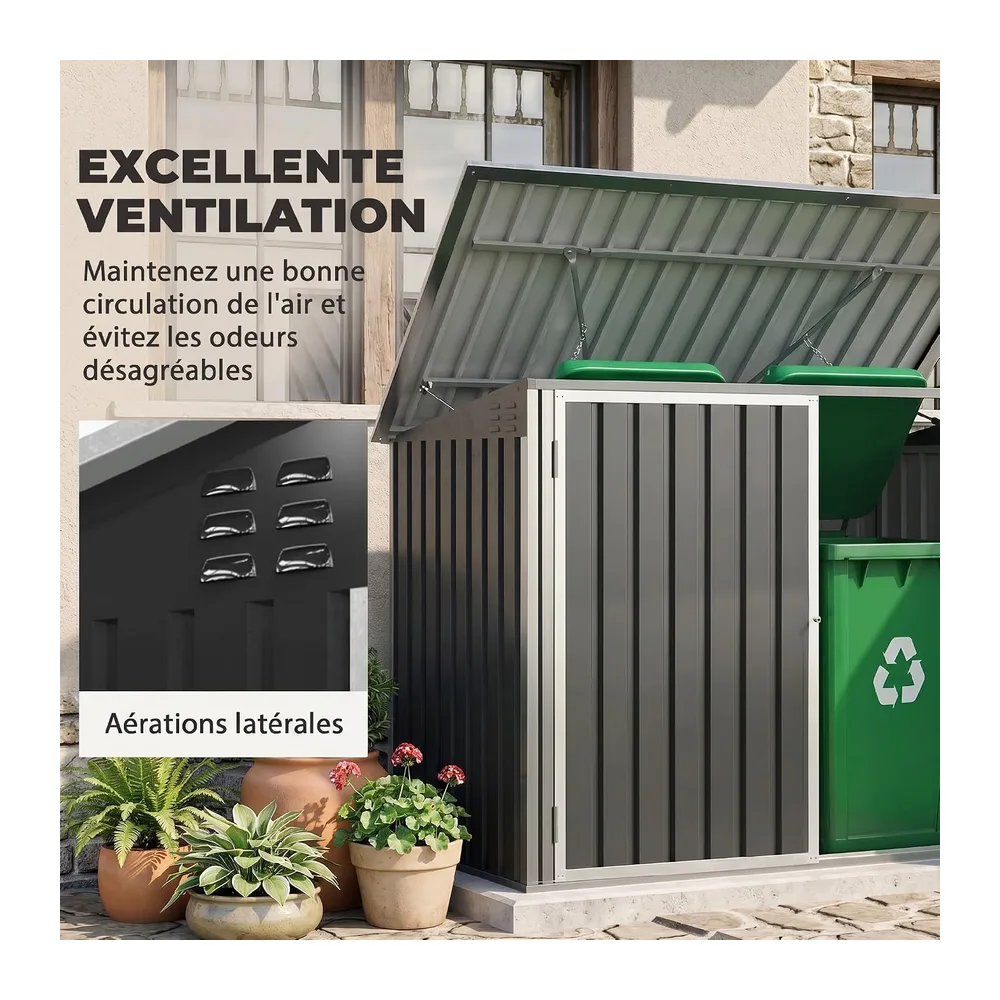 Outsunny Cache Poubelle Extérieur Double Abri Jardin 2 Poubelles 240L Gris
