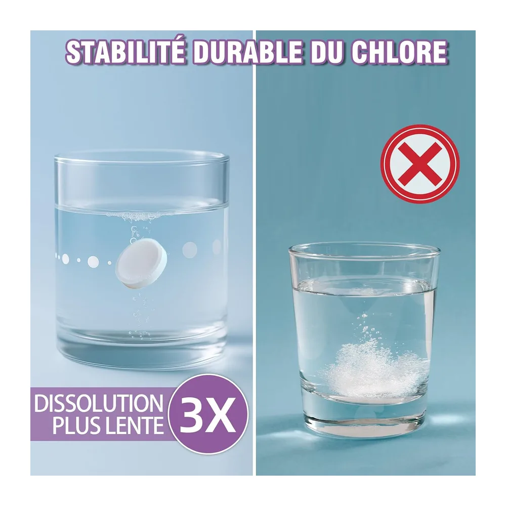 Chlore Piscine, Galet Chlore Piscine Multifonction à Dissolution Lente, Longue