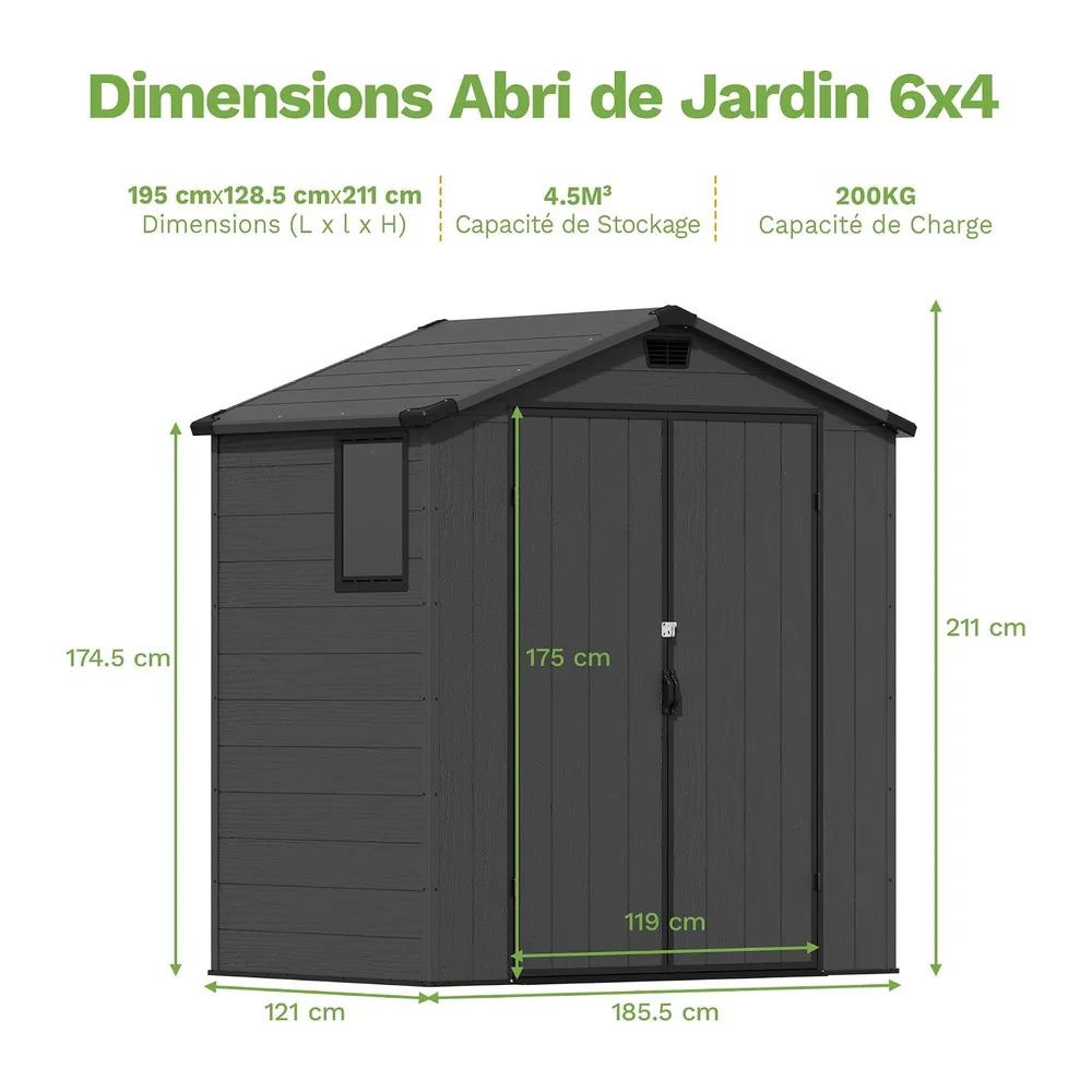 Devoko Abri de Jardin extérieur en Plastique avec Double Portes verrouillables et Toit en