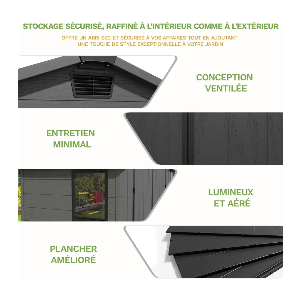 Devoko Abri de Jardin extérieur en Plastique avec Double Portes verrouillables et Toit en