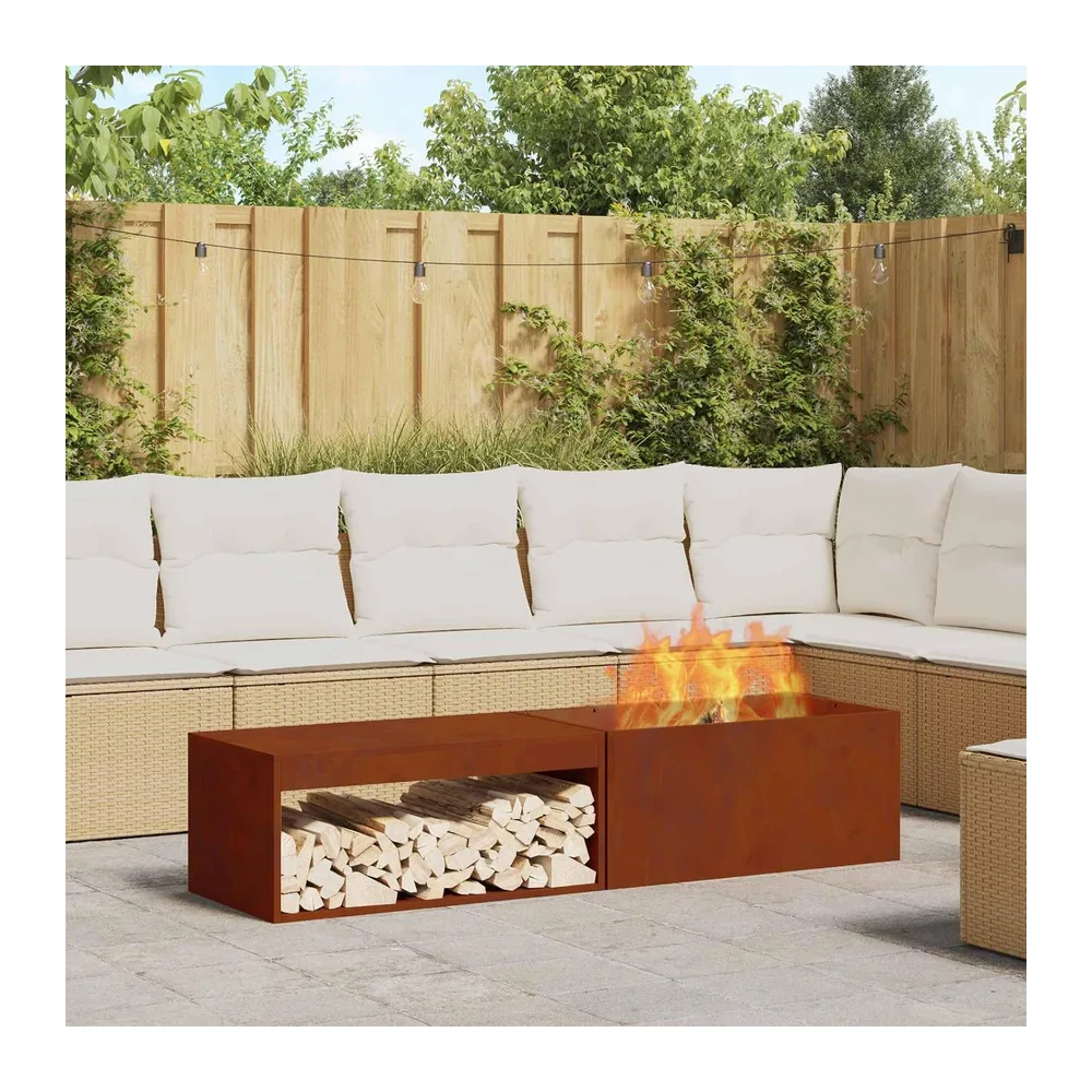 GeenYuu Brasero rectangulaire en acier marron 160 x 45 x 35 cm pour terrasse, jardin