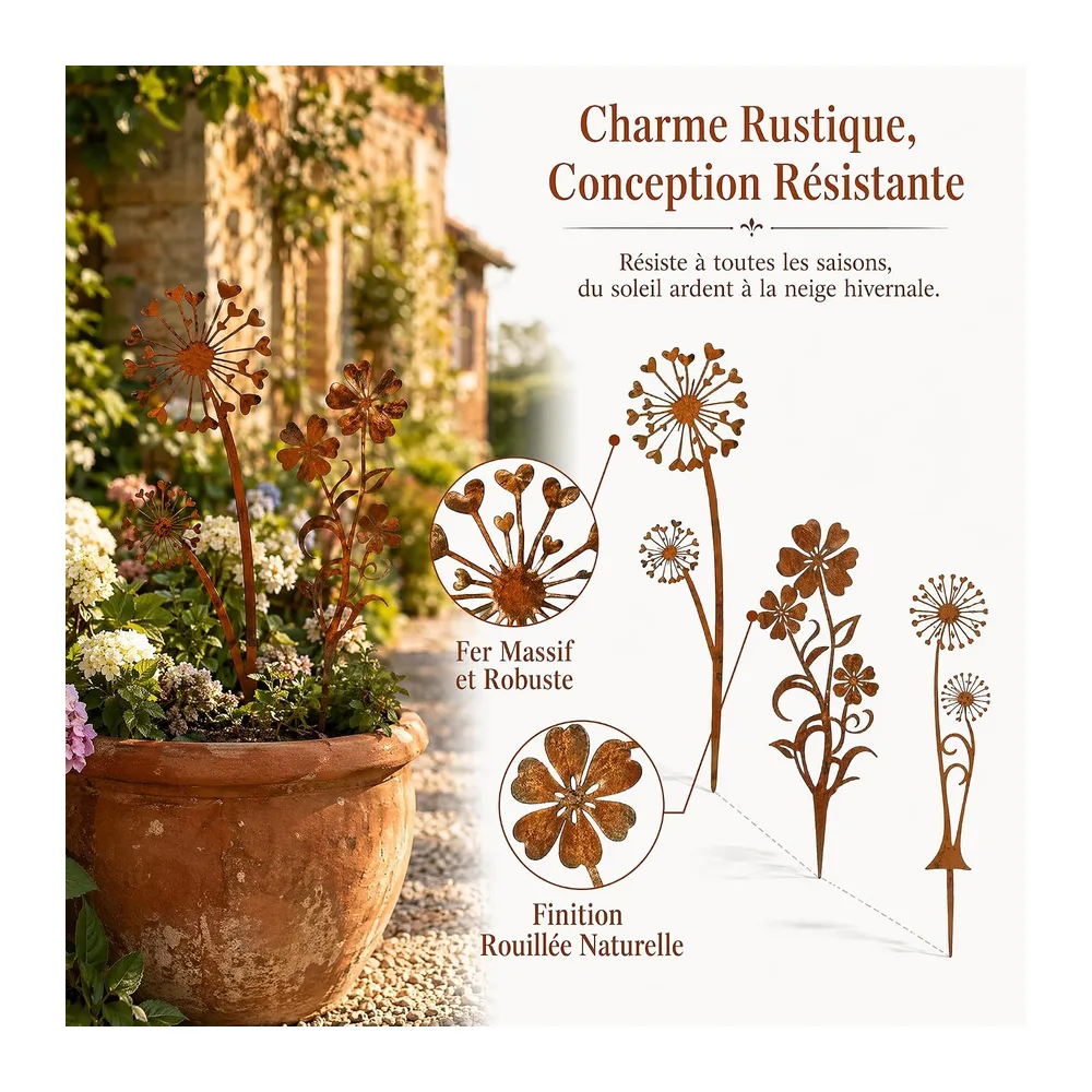 3 Pièces Mental Décoration de Jardin Rouillée Décoratifs pour Terrasse