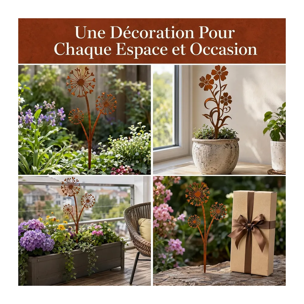 3 Pièces Mental Décoration de Jardin Rouillée Décoratifs pour Terrasse