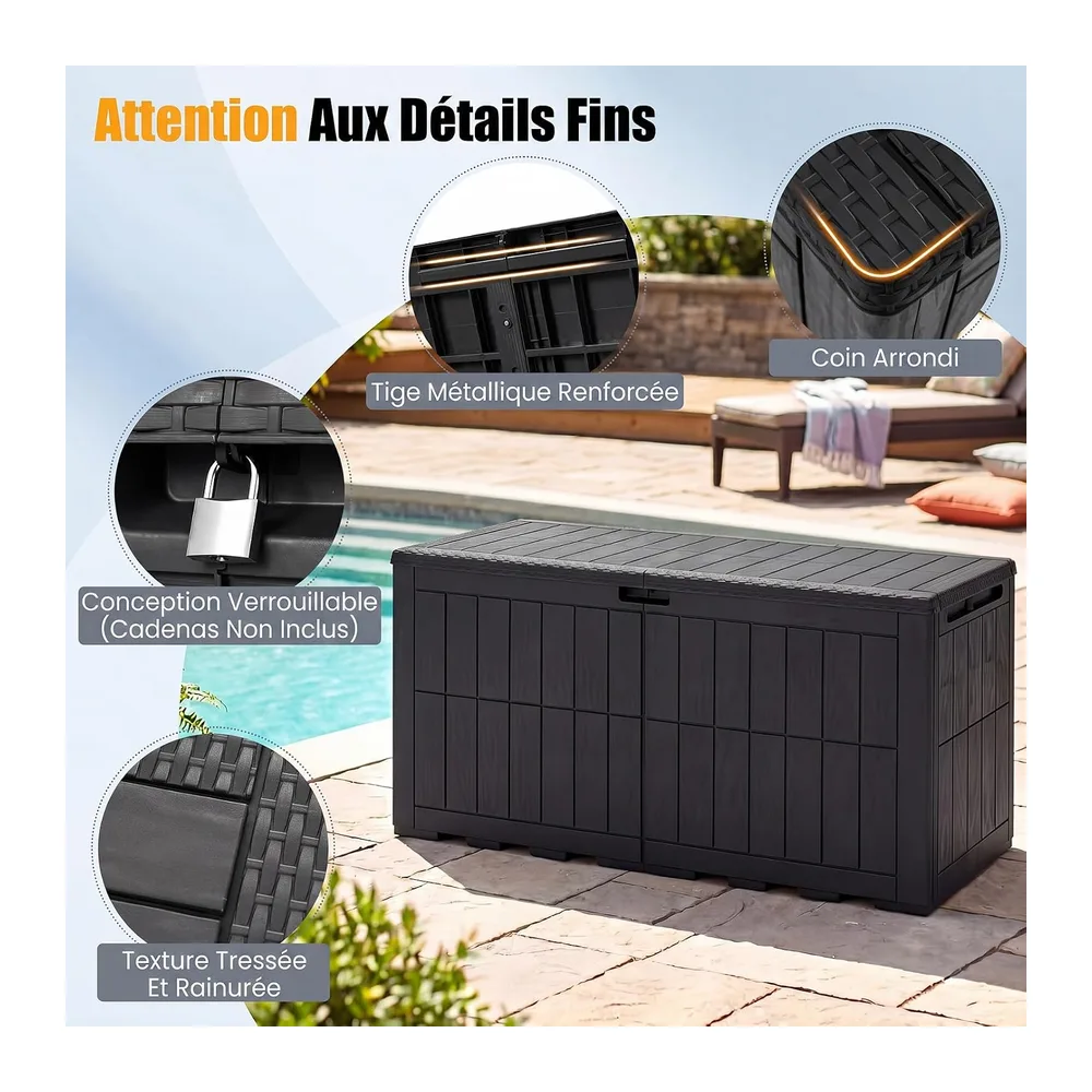 COSTWAY Coffre de Rangement Exterieur en PP 523L, Grand Conteneur de Jardin avec