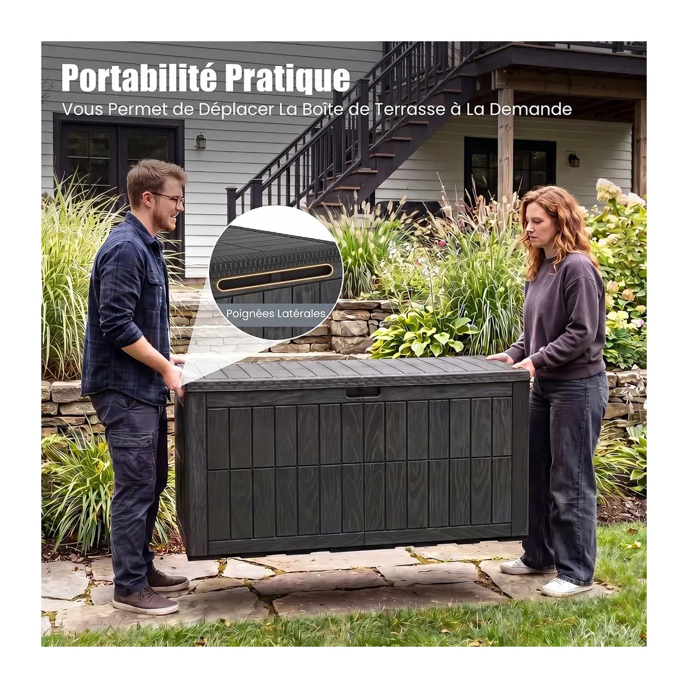 COSTWAY Coffre de Rangement Exterieur en PP 523L, Grand Conteneur de Jardin avec