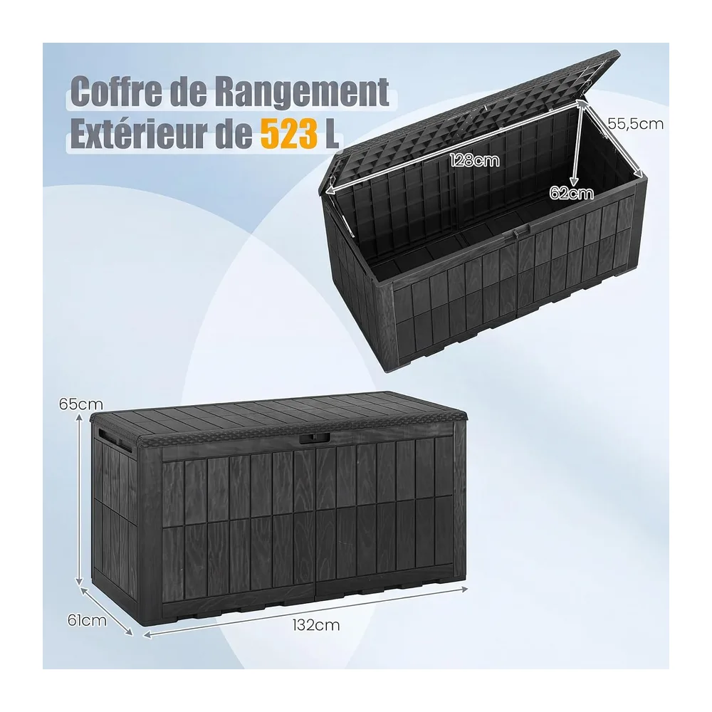 COSTWAY Coffre de Rangement Exterieur en PP 523L, Grand Conteneur de Jardin avec
