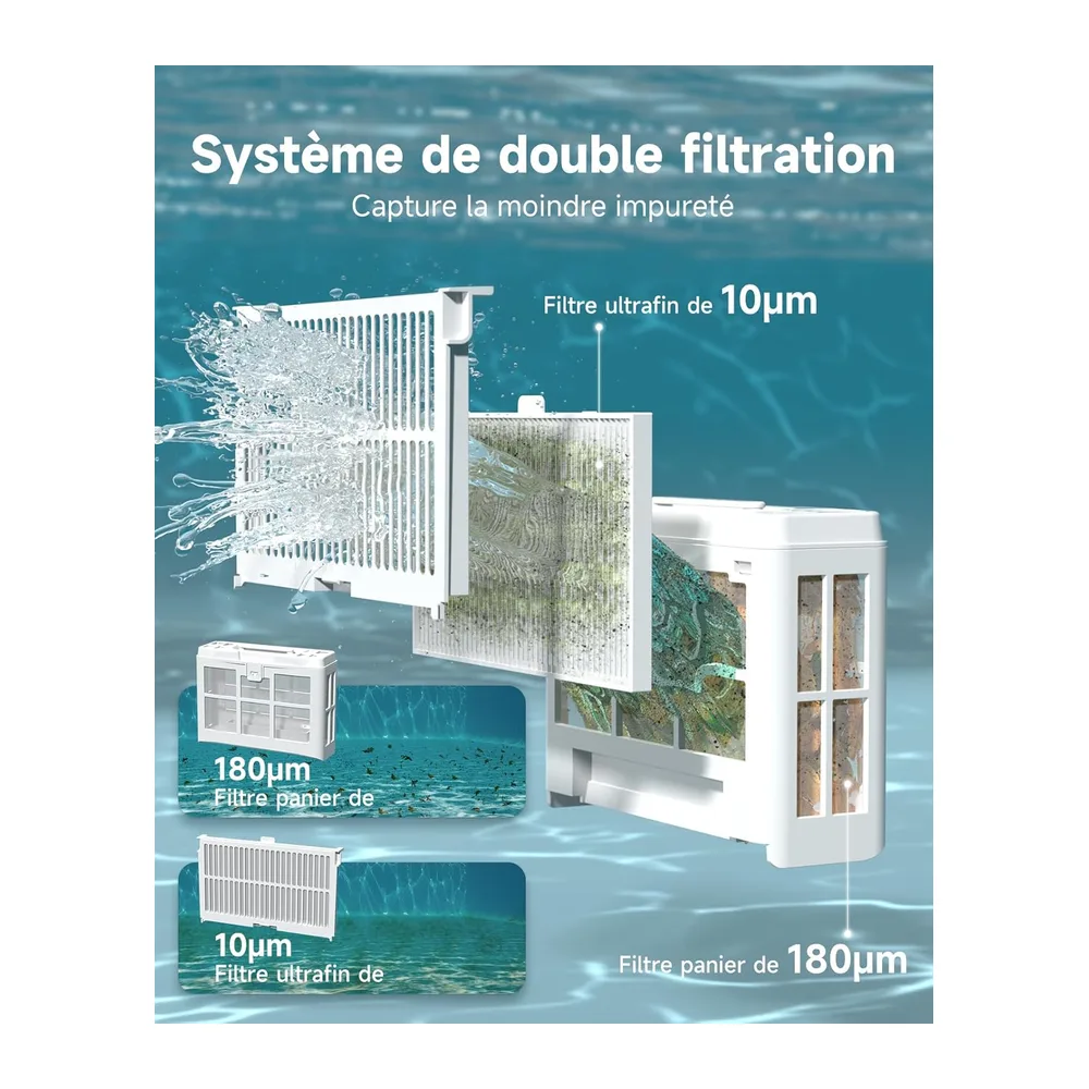 WYBOT C2 Robot Piscine sans Fil, Double Filtration, 3 Moteurs, Aspiration Puissante
