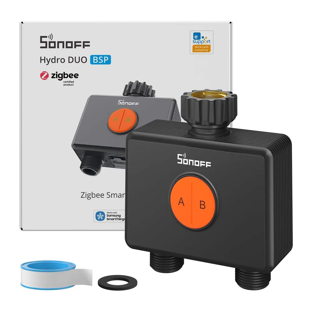 SONOFF SWV-ZF2E Hydro DUO Minuteur d'arrosage Zigbee 2 Zones, entrée en Laiton, IP65