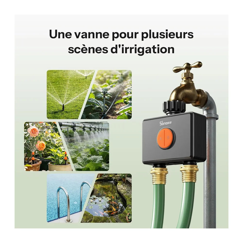 SONOFF SWV-ZF2E Hydro DUO Minuteur d'arrosage Zigbee 2 Zones, entrée en Laiton, IP65