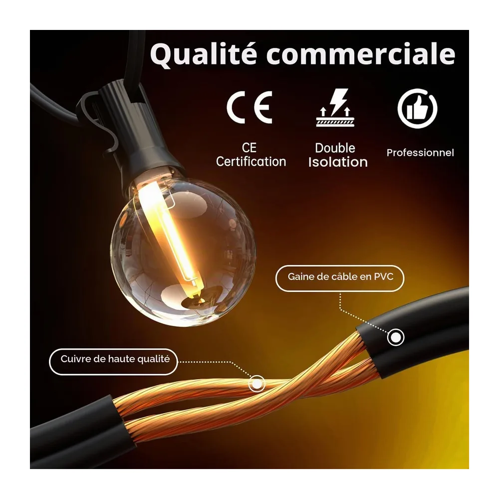 Guirlande Lumineuse Exterieure Solaire LED 20M avec 30 +2 Ampoules