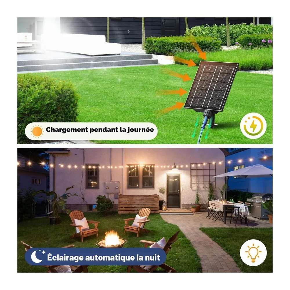 Guirlande Lumineuse Exterieure Solaire LED 20M avec 30 +2 Ampoules