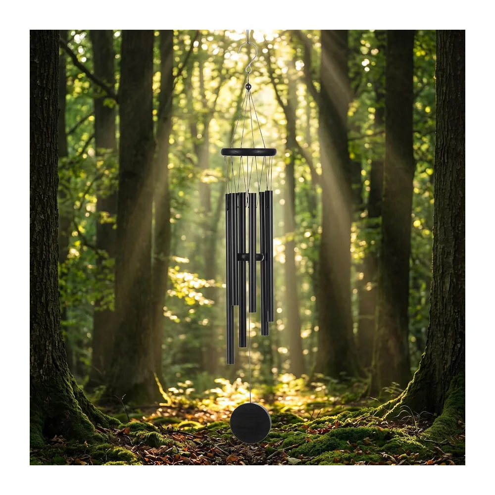 Carillon à Vent Extérieur 70cm, Carillon Eolien Métal Noir 6 Tubes, Carillon de Jardin