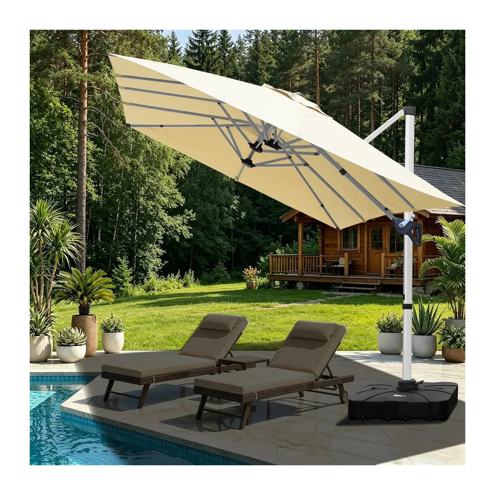 RANSENERS Parasol Déporté 400 x 240 cm Rectangulaire, 12 Baleines, Rotatif 360°