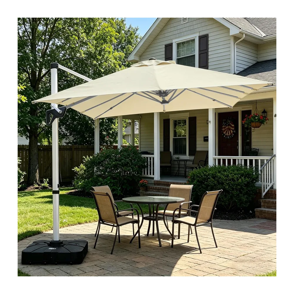 RANSENERS Parasol Déporté 400 x 240 cm Rectangulaire, 12 Baleines, Rotatif 360°